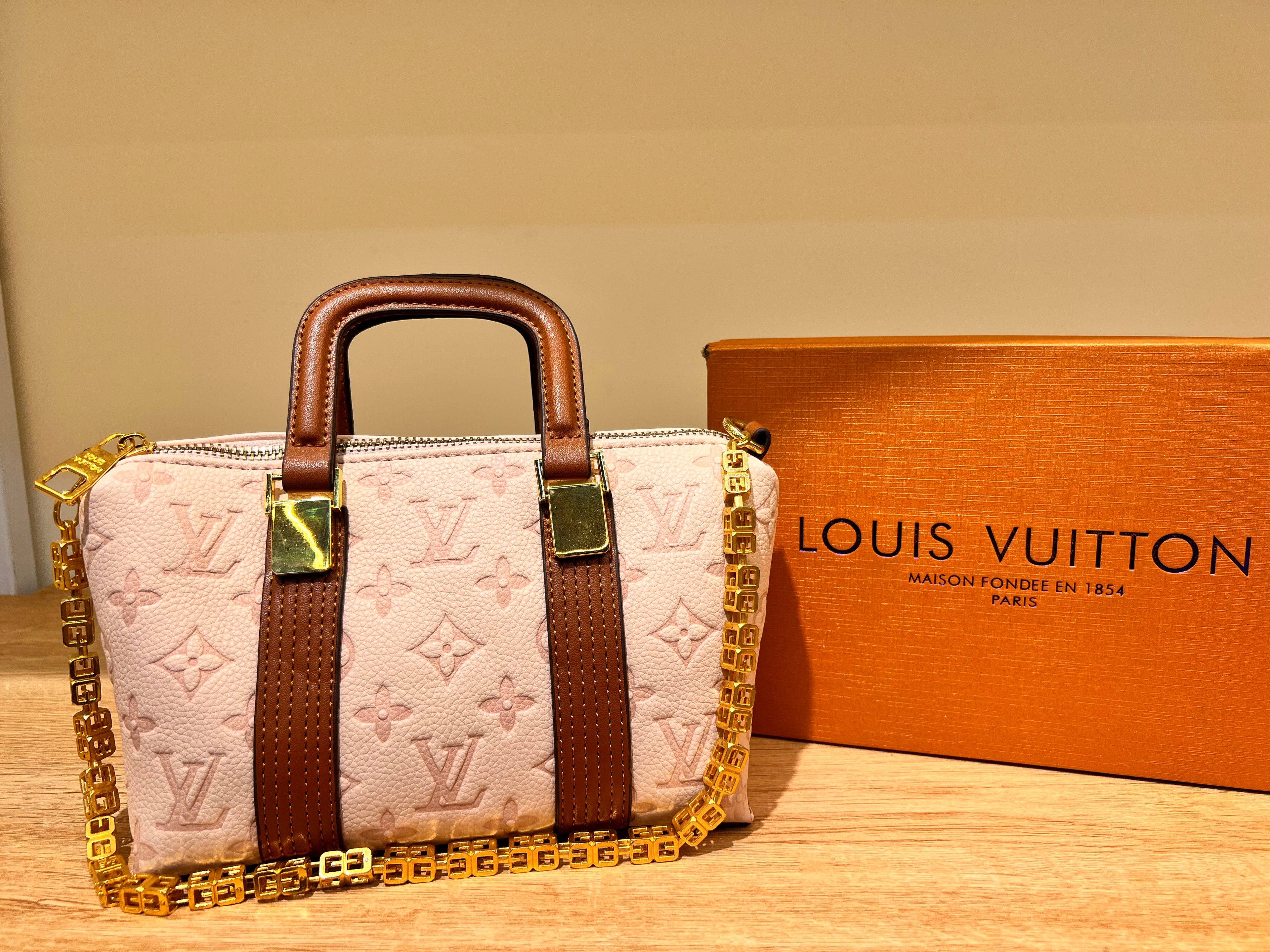 Elegant Monogram Top Handle Boston Bag with Silk Scarf & Chain