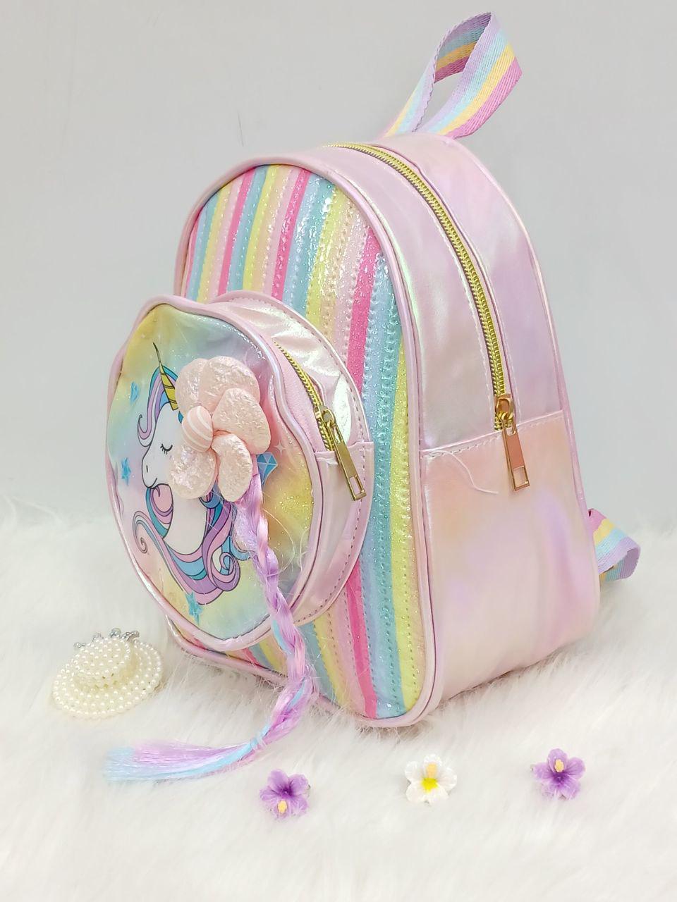 Magical Holographic Rainbow Unicorn Mini Backpack with 3D Braid